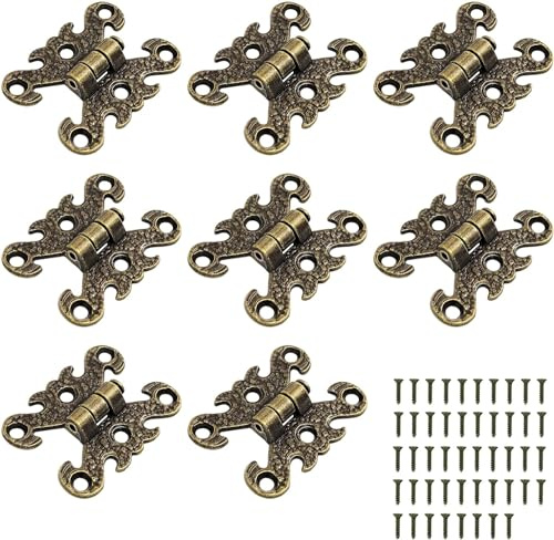 8Pcs Zinc Alloy Cabinet Hinges Decorative Retro Carved Hinges for Doors Cupboard Jewelry Case Box (European Style)