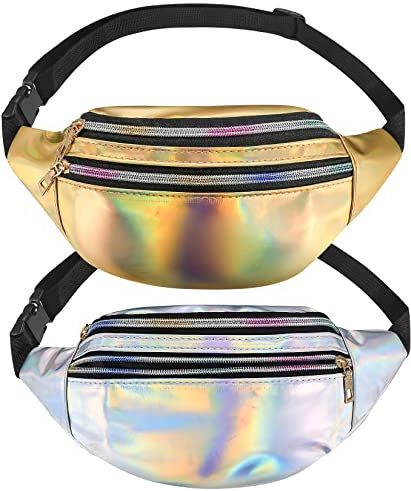 Lot de 2 sacs banane à paillettes pour femme - Métallique - Étanche - Réglable - Pour filles, femmes, hommes, enfants, fêtes, festivals, sport, plein air, voyages - Doré, argenté, Or et argent.,