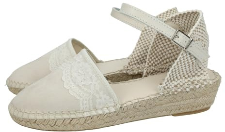 CONDIZ 233 Esparteñas de Piel en Color Beige para niñas, esparteñas de comunión Hechas en España, con Encajes al Frente NIÑA Zapato COMUNIÓN Beige 37