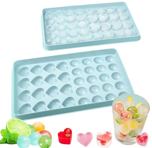 Moule à glaçons, bac à glaçons, 16 boules de glace en forme de cœur et 20 boules rondes pour un démoulage facile, moule à glaçons parfait pour le congélateur, le whisky, les cocktails et les boissons