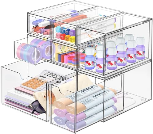 Schreibtisch-Organizer mit 7 Schubladen, ToyaJeco Acryl stapelbar Desktop Lagerung Schubladen Make-up-Organisator, Clear Craft Storage Box Schränke für Büro Eitelkeit Arbeitsplatte Bad Schlafzimmer