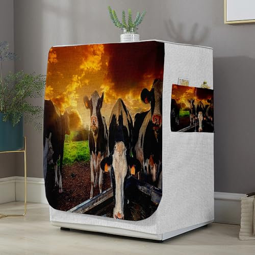 Highdi Housse de Protection pour Machine à Laver, Chargement Frontal Housse La Poussière avec Ouverture Frontale pour Linge Domestique (Coucher de Soleil,Capacité S 6~7.5KG)