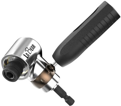 LABEAR - 1/4 Dr Impact Right Angle Drill Attachment, Right Angle Drill, 360° Rotating Head, 90° Adjustable Handle, Quick-Release Mechanism, Compatible with Impact Drivers & Manual Tools