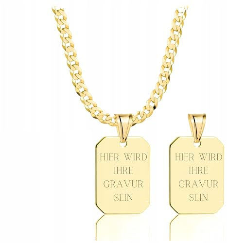 AMAR ZELYA ketten für herren vergoldet 925/gold 585 14k, personalisierte geschenke männer - Erkennungsmarke mit gravur, militär dog tag silber Goldkette massive 3,8 mm