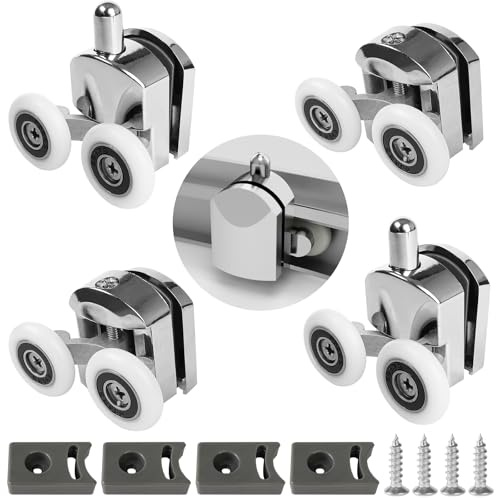 Zinc Alloy Shower Door Rollers, 23mm Curved, Set of 4, with Anti-Collision Block and Screws, for Curved Bathroom Glass Doors