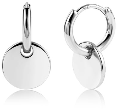 Silber 925 Hängende Ohrringe für Damen, Kleine Hängende Ohrringe Hypoallergene Creolen Ohrring mit Runde Anhänger Geometrische Tropfenohrringe Lange Hängeohrringe für Damen Mädchen