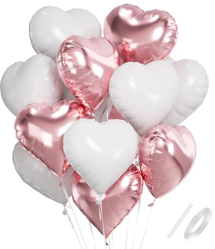 Herz Folienballons Rosa Weiß, 18 Zoll Herzluftballons Hochzeit, Herz Luftballon Helium, Herzballons Rosa Weiß, Herzform Folienluftballon für Hochzeit Geburtstag Babypartys Verlobung Valentinstag
