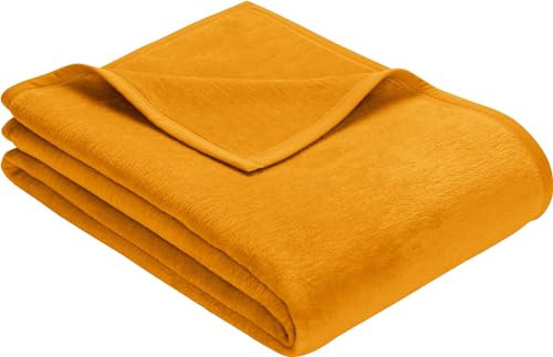 Erwin Müller Wohndecke, Wolldecke, Kuscheldecke gelbgold Größe 150x200 cm - strapazierstark, weich, temparaturausgleichend (weitere Farben, Größen)