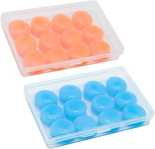 12 Pairs Earplugs,Silicone Ear Plugs,Reusable Moldable Wax Earplugs for Swimming, Work, Airplane(Blue,Orange)