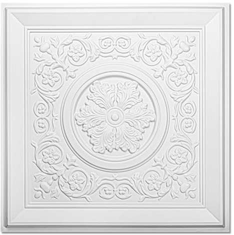 WOWSTAR 12-Pack 24x24 Drop Ceiling Tiles, Waterproof Glue up Vintage Style 3D Ceiling Tiles, White