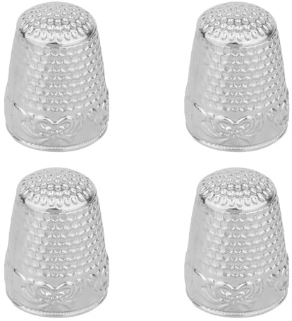 Gosknor 4stk Fingerhüte aus Metall zum Nähen, Fingerhüte mit Fingerkuppenschutz aus Metall Fingerschutz-Fingerhüte für Handstickerei Quilten Zubehör Nähen Stricken Heimwerkerwerkzeuge (Silber)