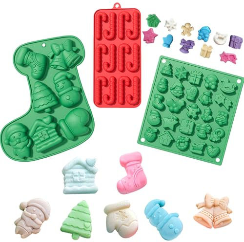 JSTHHTT 3 Stück Weihnachts-Schokoladenform, Silikon Schokoladenform, Tief Schokoladentafel Form, Set Schoko Silikonform Antihaft, zum Backen Zu Hause