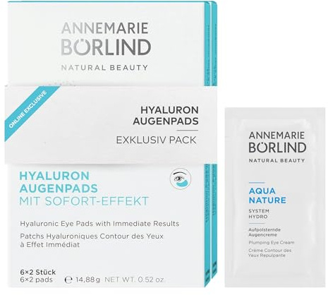 ANNEMARIE BÖRLIND Hyaluron Augenpads (12 x 2 Stk.) + Gratis Probe Sachet | Skincare Set mit Eye Patches, Augenpads Gegen Augenringe, Falten & Linien, Geschenk Aufpolsternde Augencreme, Augenmaske