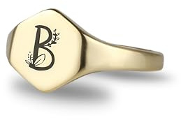 ANEMONE JEWELRY Gravierter Buchstaben Siegelring - Individueller Buchstabenring - Sechseckförmiger Ring - Frauenring - Personalisierter Buchstabenring - Einzigartiger Ring
