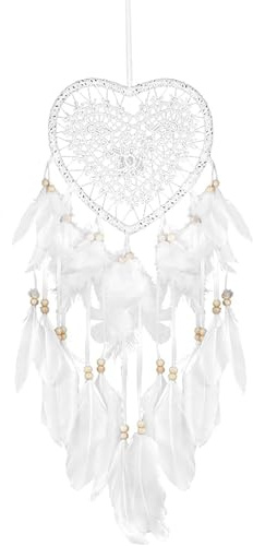 Dream Catcher,Lovely Heart Shape Dreamcatcher, White Heart Dream Catcher,Handmade Lace Drea-m Catcher for Home Office Art Ornament Gift Wedding Holiday Decorations.