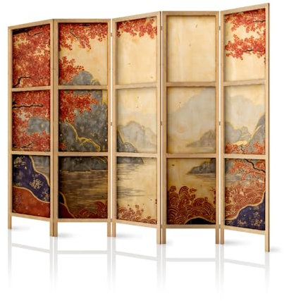 framed concept - Paravento divisorio in legno, 225 x 172 cm, 5 pezzi, unilaterale, in stile orientale