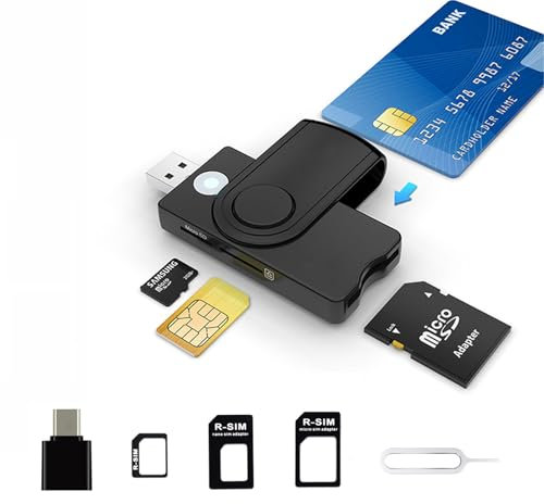 AiTURE CAC - Lettore di smart card 5 in 2 DOD Militare USB SIM/SD/TF/ID/IC, adattatore USB C per schede SIM, compatibile con Windows, Linux/Unix, MacOS X