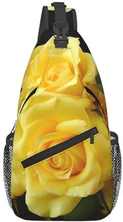 Sling-Taschen für Damen und Herren, gelbe Rose, verstellbarer Gürtel, Bauchtasche, Bauchtasche für Reisen, Sport, Laufen, Wandern, Hüfttaschen, Schwarz, Einheitsgröße