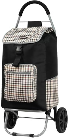Rocklands Big Wheels Strong Shopping Trolley Shopping Cart Durable Grocery Bag 60 Litres -ST20 (Check-Black)