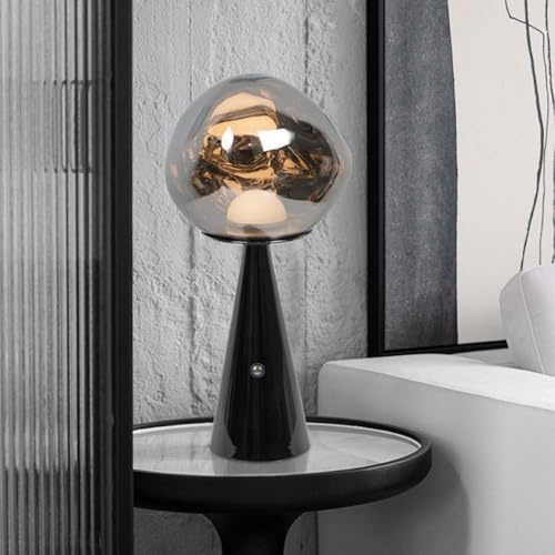 LOGT LED Lava Tischleuchte mit Touch Schalter Akku Tischlampe 3 Farbtemperatur Dimmbar Nachttischlampe Innen Modern Nachttischlampe Lava Lampe Acryl Metall für Arbeitszimmer Speisesaal,Schwarz