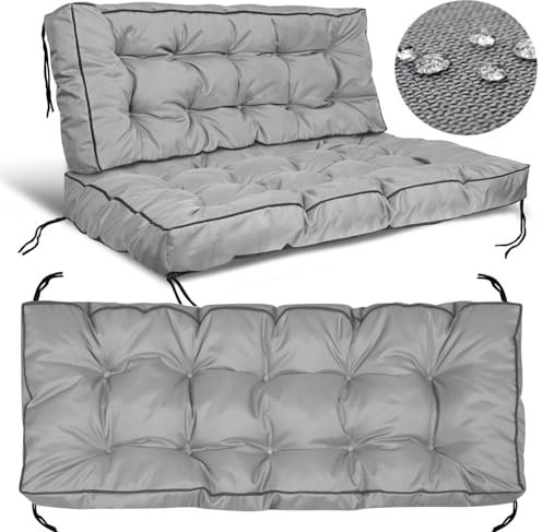 GARDEN KING ROYAL REST Wasserfeste Palettenkissen Set – 2-teilig 120 x 40 und 120 x 80 cm Dicke Bankauflagen mit Paspel und Bindungen Sitz- und Rückenkissen für Gartenbank Hollywoodschaukel Codura