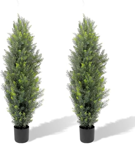 PlusFive Künstliche Zeder 120 cm, 2 Stück Kunstpflanze Zedernbaum mit Topf, künstliche immergrüne Zypressenpflanze, UV-geschütztes künstliches Grünset für die Heimdekoration drinnen/draußen