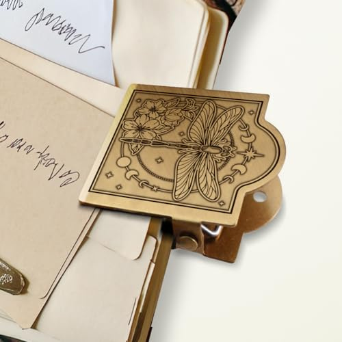 ANATTASOUL Libelle und Mondphase Metall Reisetagebuch Clip für DIY | 4x4.4x2.7cm Vintage Book Clip Antik Bronze Dekorative Journaling Zubehör für Journaling,Lesen,Reisetagebuch,Kunst