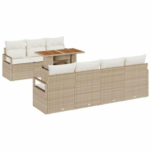 vidaXL Trädgårdsoffset med kudde med kudde 8 pcs Beige och gräddfärgad, Trädgård och Terrass, Modernt Utomhusmöbler, Hållbar Modulen, UV-skyddad Rattansoffa, Akaciabord