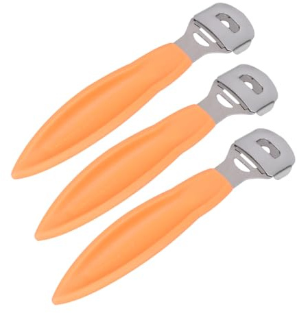 Raspa Piedi 3 Pezzi in Acciaio Inox e Plastica Arancia | Impugnatura Antiscivolo, Testina Rimovibile, Controllo Fluido, Presa Comoda per Uso Professionale e Privato