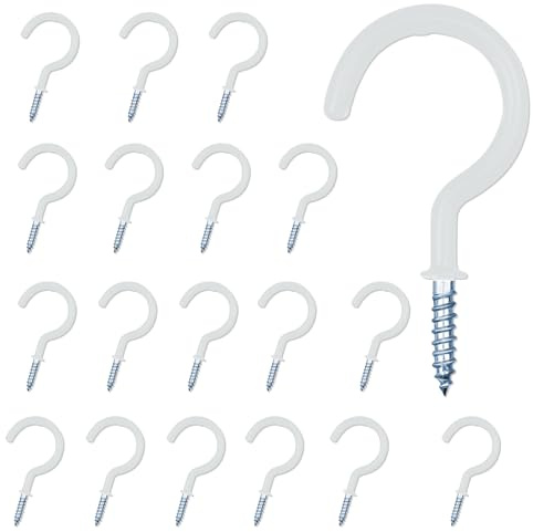 BOUBONI 18PCS Metal Ceiling Hooks 2 Inch Heavy-Duty Multipurpose Screw-in Wall Hooks for Hanging Plants Cups Kitchen Utensils, White