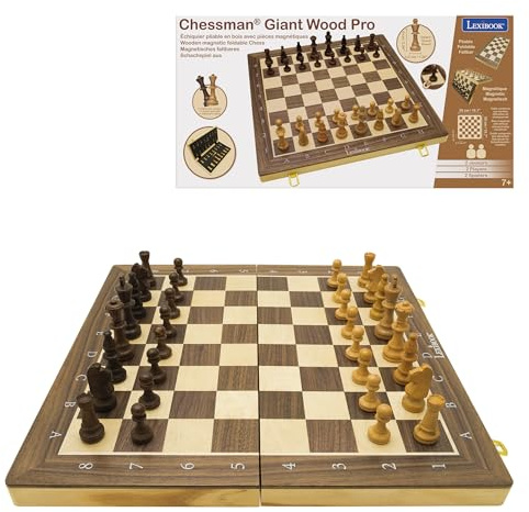 Lexibook, Chessman Giant Wood Pro - Fällbart schackbräde i trä med magnetiska pjäser, CGM1000