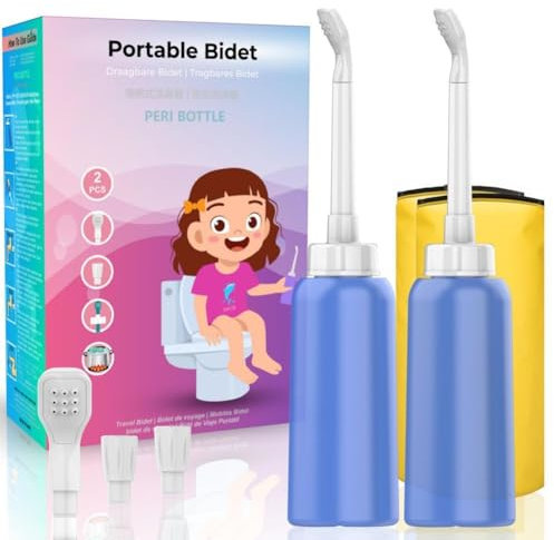 Flipped Warmth Bidet Portatile da 2 Pezzi con 2 Ugelli + Tubo Scalabile, Bidet da Viaggio Personale Portatile da 17 Oz, Bottiglia Perineale Capovolta per Il Campeggio in Cura Femminile,Style c