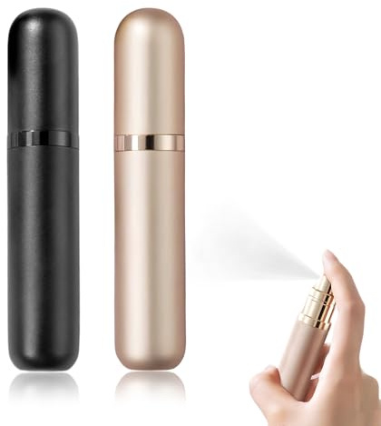 2 Stück 5ml Nachfüllbarer Parfümzerstäuber, Mini-Reise-Aftershave-Spender, Kleine Parfüm-Sprühflasche, Auslaufsicher, Parfümspender für Outdoor-Gepäck für Damen und Herren (Schwarz+Champagner)