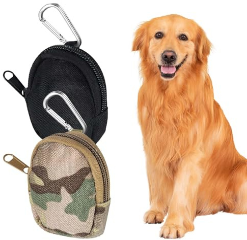 Solbrezeni 2 Pcs Small Dog Treat Bag, Dog Treat Pouch, Treat Pouch for Dog Training With Mezzanine and Carabiner, for Training Outdoor Walking Travel (Black+Camouflage)
