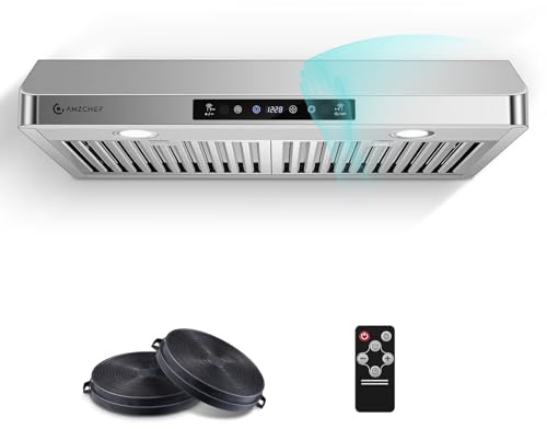 AMZCHEF 30 Under Cabinet Range Hood with Dual Fans System-1050CFM Ultra-Powerful Ventilation,3 Speed Stainless Steel Kitchen Hood with Touch/Remote/Gesture Control, Timer & LED Lights, Baffle Filters