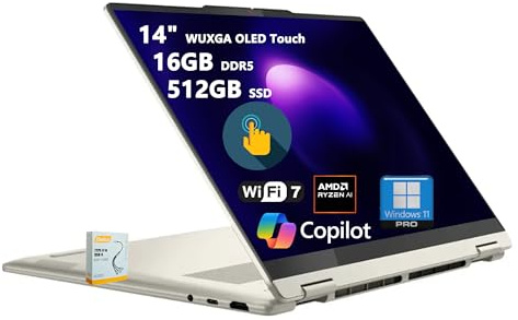 Lenovo Yoga 7 2-in-1 Copilot+ AI PC Laptop | 14 WUXGA OLED Touch (100% DCI-P3) | AMD Ryzen AI 5 340 (Up to 50 Tops) | 16GB DDR5 512GB SSD | for Creator Business Professional Win11Pro w/DLCA Accessory