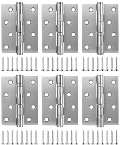 SEESUNO 6Pcs Heavy Duty Door Hinges, 4 Inch Stainless Steel Ball Bearing Internal Hinge with 48 Screws for Wood Windows Drawer Closet