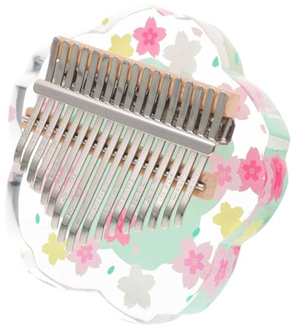 VICASKY Kalimba Holz Acryl Daumenklavier 17 Tasten Kleines Tragbares Fingerklavier Mit Grünem Blumenmuster Ergonomisches Musikinstrument Für Anfänger Und Musikunterricht