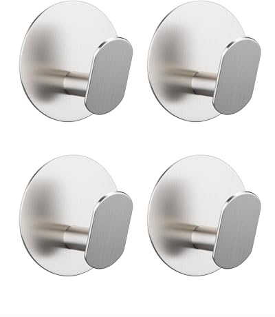 Adurei 4 Pièces Crochet Adhesif Mural Rond Porte Manteau Mural Sans Percage Acier Inoxydable Porte Serviette Salle de Bain Accroche Torchon Cuisin Crochet Adhesif Serviette, Argent