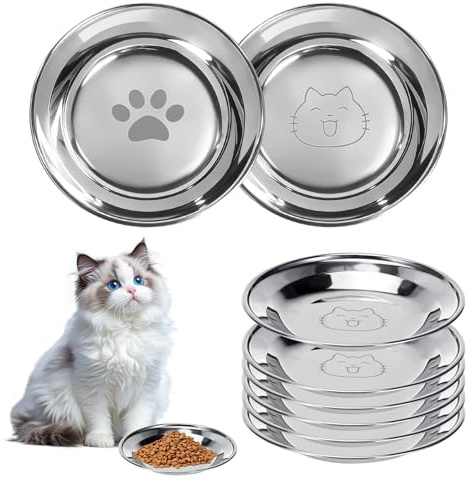 Alitree Ciotole per Gatti in Acciaio Inossidabile,6 ciotole piatte per gatti,14cmgatto ciotole per cani,Lavabili in Lavastoviglie, Adatto Gatti, Animali di Piccola Taglia dal Naso Corto