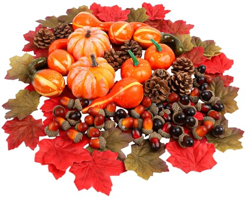 TPVUPC 166 Pezzi Zucca Artificiale Autunno Decorazioni Set, Set Di Decorazioni Autunnali, Mini Zucca Autunnale Artificiale, Decorazione di Zucche Artificiali di Halloween