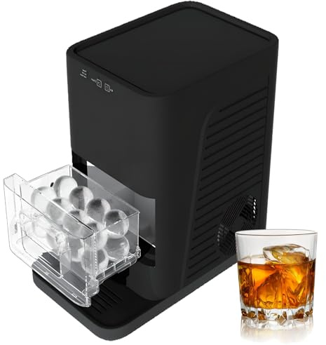 Macchina per Ghiaccio Sferico da Banco – Sfere di Ghiaccio Cristallino 50mm/2 per Whisky, 86 Sfere al Giorno, Autopulente, Serbatoio d’Acqua 1,2L, per Bar Domestico e Cocktail black
