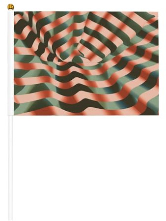 Mini bandiere a righe psichedeliche a onde psichedeliche su bastone – 14 x 20,8 cm piccole bandiere USA per esterni, decorazioni 4 luglio, decorazione patriottica, asta per bandiera portatile