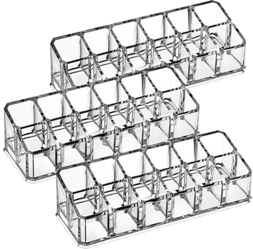 Amosfun Organizador de Maquillaje 3 Piezas 12 Ranuras, Soporte para Pintalabios Compacto de Plástico Resistente, Estante para Lápiz Labial Adecuado para Escritorio y Hogar
