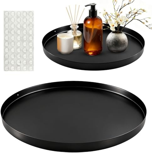 xianzhanEU Deko Tablett, 25 cm/30 cm, aus Metall, Rund, Schwarz, 2 STK