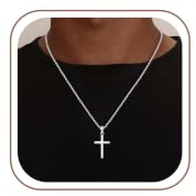 Fezodo 925 Sterling Silber Über Kreuz Kette Herren,2.5mm Breit Silber Kette | mit Kreuz Anhänger Schmuck Geschenke für Männer 41/46/51/56/61CM