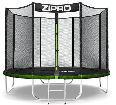 ZIPRO Trampolín Exterior Rectangular para Jardín Trampolín Suelo Grandecon Red de Seguridad Lona e Salto Escalera y Cubierta Protectora Estable - JumpPro out 252 Cm