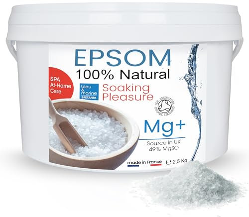 Magnesio, Sales de Epsom Naturales: Para Baño de Pies y Exfoliación, Piernas Cansadas, Mejora la Circulación e Hidrata la Piel | Baño Muscular Deportistas, 2.5 kg