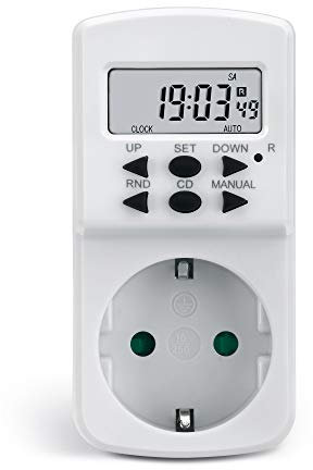 conecto Digitale Zeitschaltuhr für Steckdose | 1,5 LCD-Display | 8 Schaltprogramme (Wochen-/Tages- und Minutenprogramm) | Schutzklasse IP20 | Kindersicherung | 1800W | Back-Up Reserve-Akku | weiß