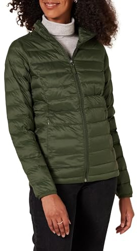 Amazon Essentials Damen Leichte, langärmelige, Wasserabweisende, packbare Pufferjacke (in Übergröße erhältlich), Olivgrün, XL